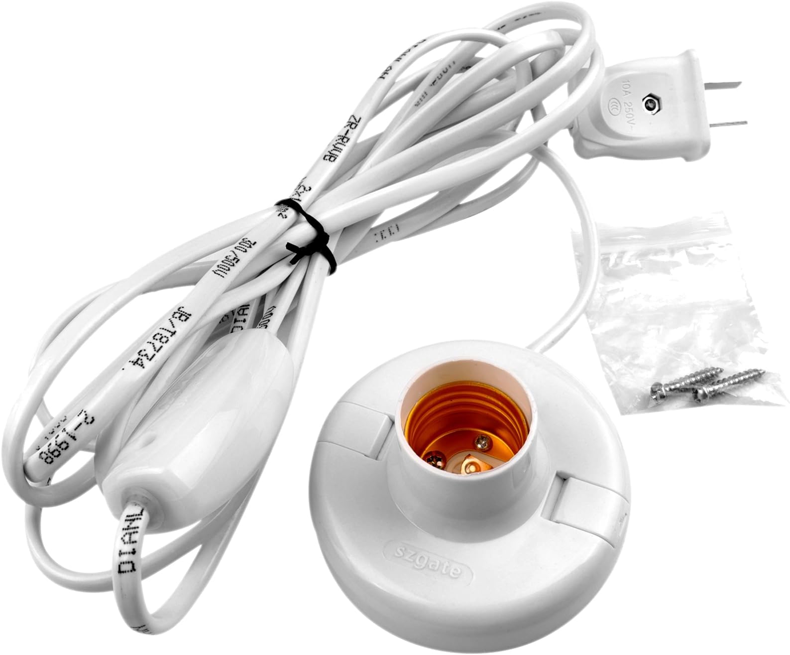 1pcs White Hanging Light Cord E27 Light Bulb Socket to 2-Prong with On/Off Switch (About 80mm Base & 9.2ft Wire)