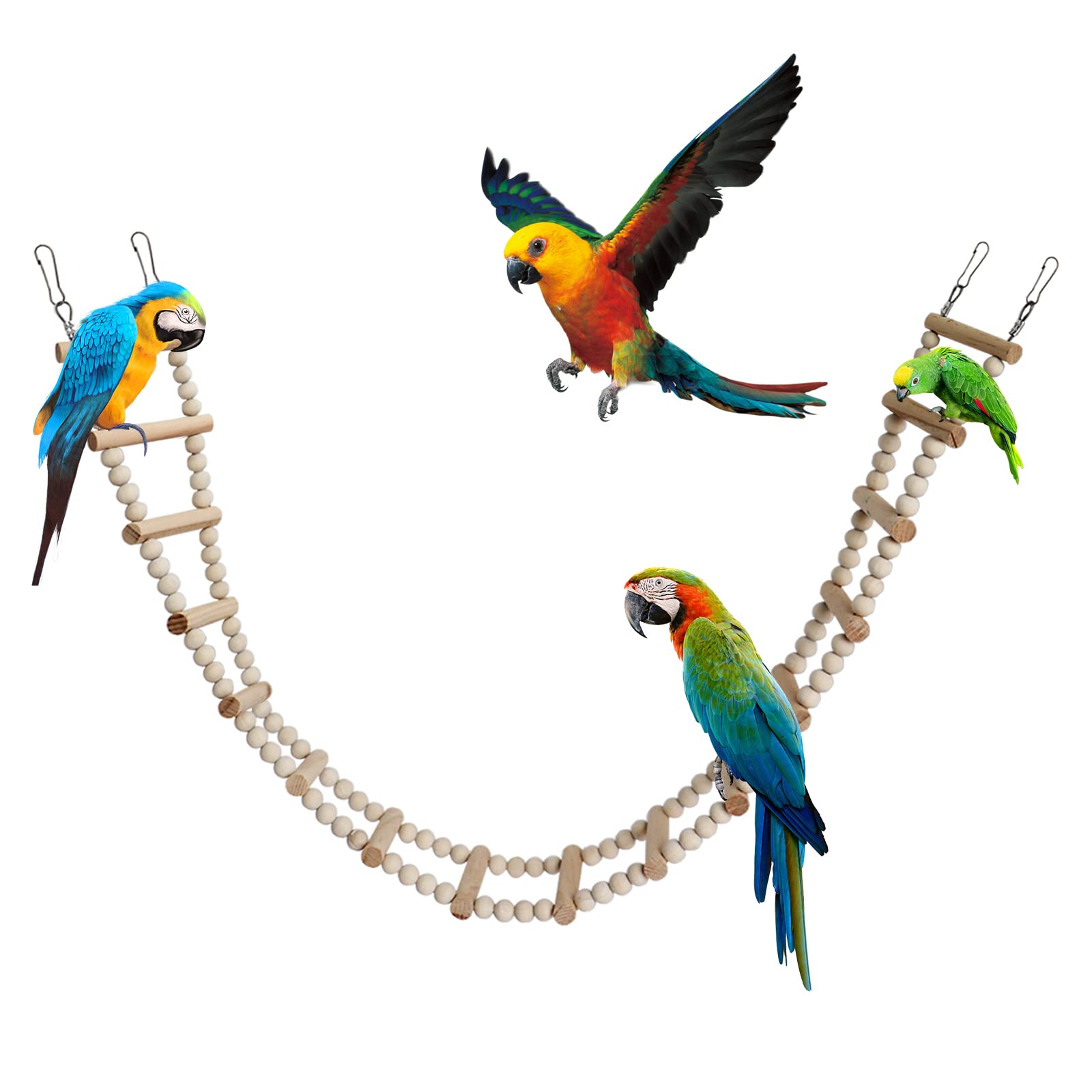 Bird Ladder Bridge, Wooden Pet Hamster Climbing & Swing Toys, Cage Accessories for Birds Rats Parrots Hamster Squirrel Sugar Gliders Parakeets Cockatiels - 16 Steps - 36.6 x 3.14 Inch