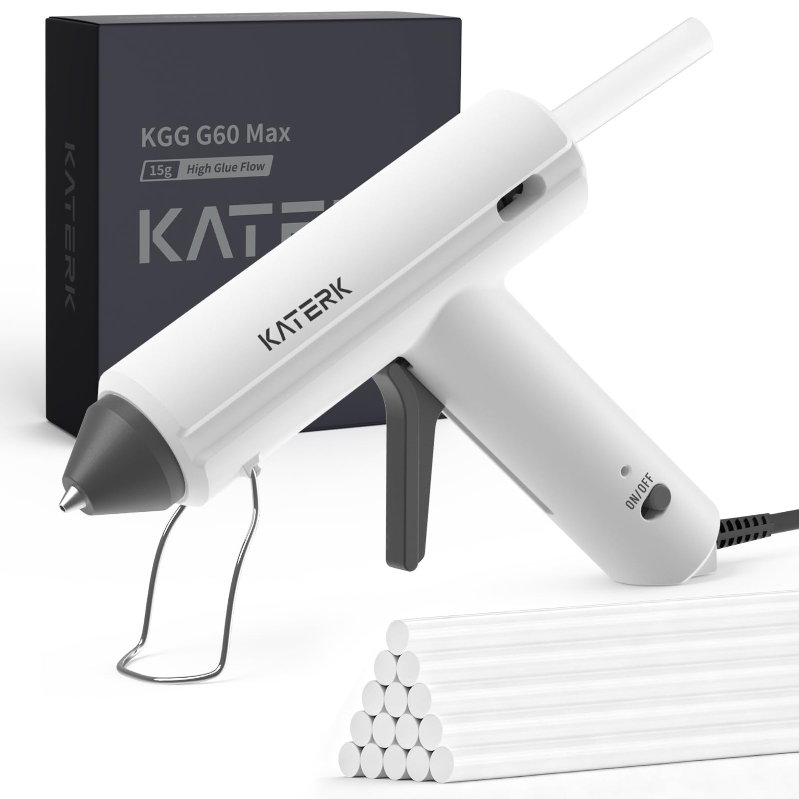 Katerk Pistola Silicona Caliente 60W, Pistola Pegamento Profesional con 15x11mm Barra de Pegamento, 60S Calentamiento, Ideal para Manualidades Pequeñas y Reparaciones Rápidas en el Hogar