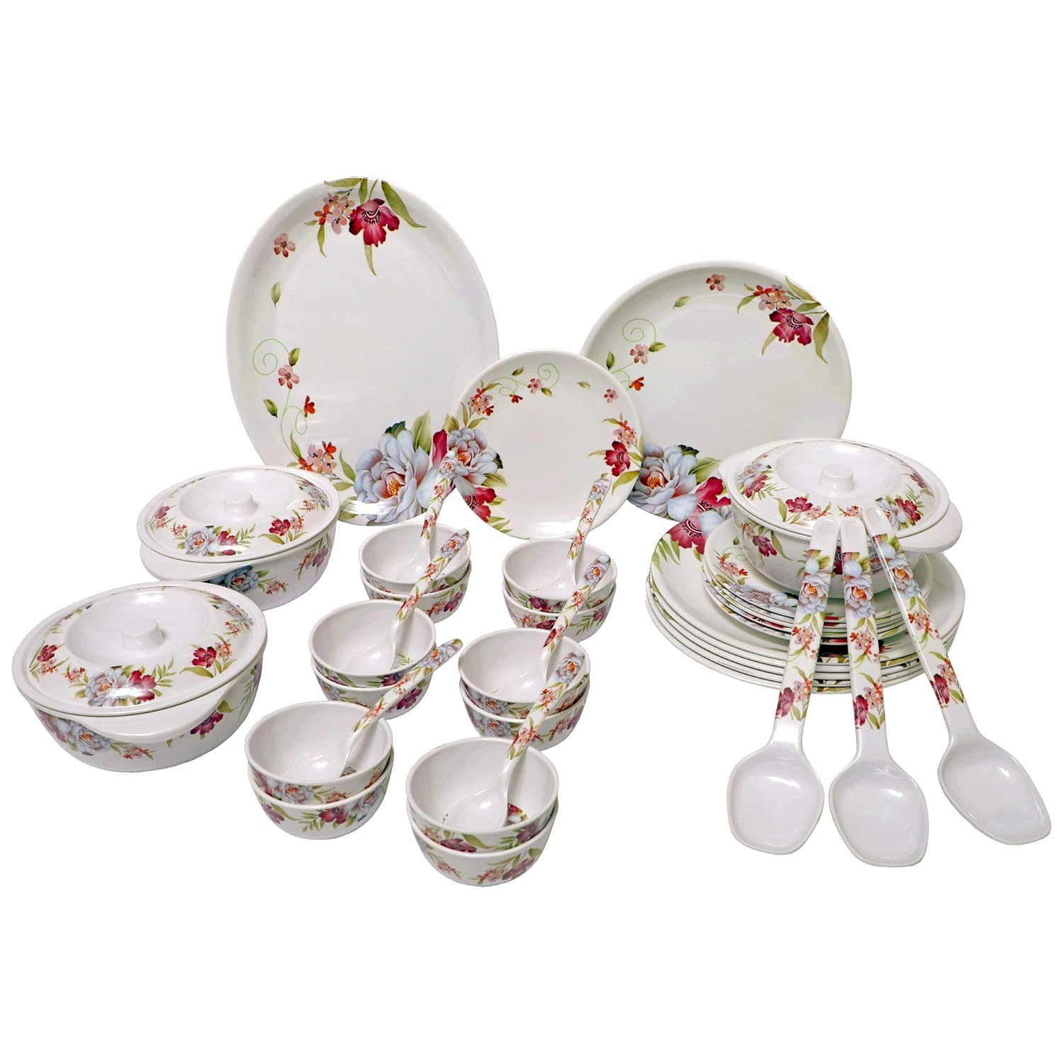 Service de table rond en mélamine 40 pièces blanc et violet imprimé pour cuisine