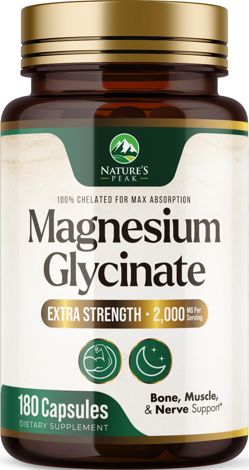 Magnesium Glycinate 2000mg Per Serving - Chelated Magnesium Supplement for High Absorption Supplement - Muscle & Heart Health Support - Easy on Stomach Non-GMO Vegan, USA Bottled - 180 Capsules 180 Count (Pack of 1)