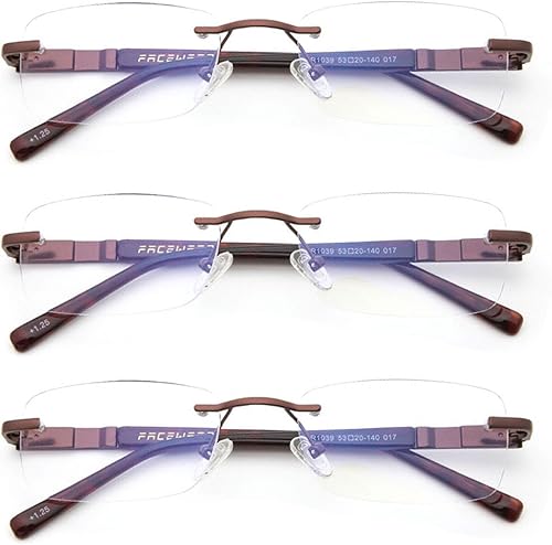 Babrvma Paquete de 3 lentes de lectura sin montura para hombre, bloqueo de luz azul, lentes de metal para hombre, antideslumbramiento