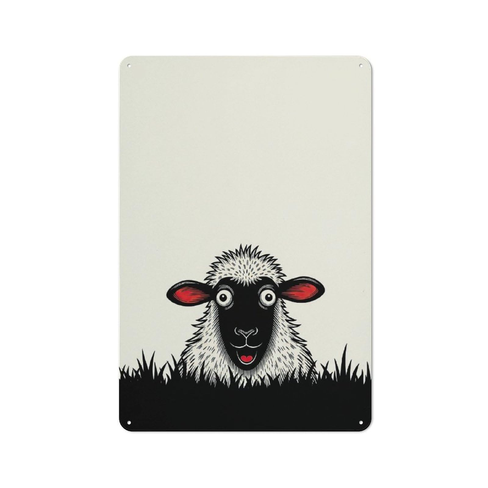 Junmoney Style-3 Funny Sheep Peeking Over Grass Urban Metal Wall Decor 30X20cm, Industrial Metal Sign For Flat, Bar, Studio Or Gallery Wall