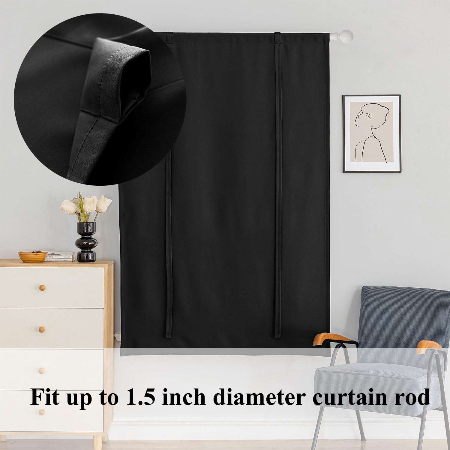 Balloon Blinds Tieup Roman Curtain Tie Up Blackout Curtains Nursery Thermal Curtains Short Length Room Darkening Small Curtains for Kitchen Roman Curtain Shades, 39 x 47 Inch, Black