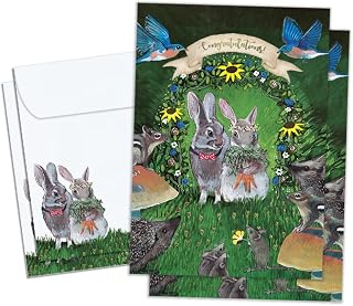 Tree-Free Greetings - Wedding Greeting Cards - Artful Designs - 2 Cards + Matching Envelopes - Made in USA - 100% Recycled Paper - 5"x7" - Forest Friends (GT65696)
