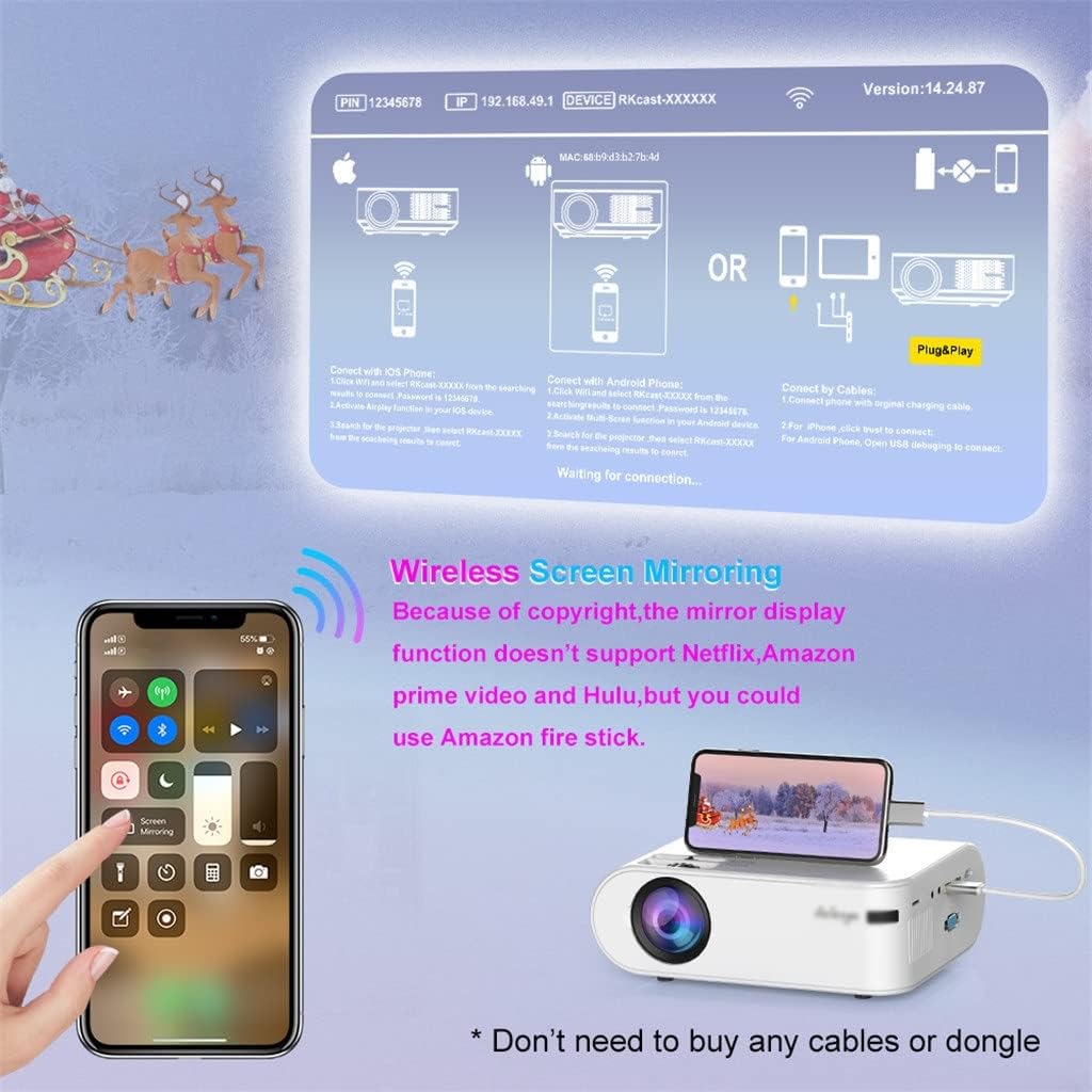 P62 Mini Projector 4000 Lumens, 1920 * 1080P Supported LED Video Beamer for Mobile Phone Mirroring Android Optional(E)