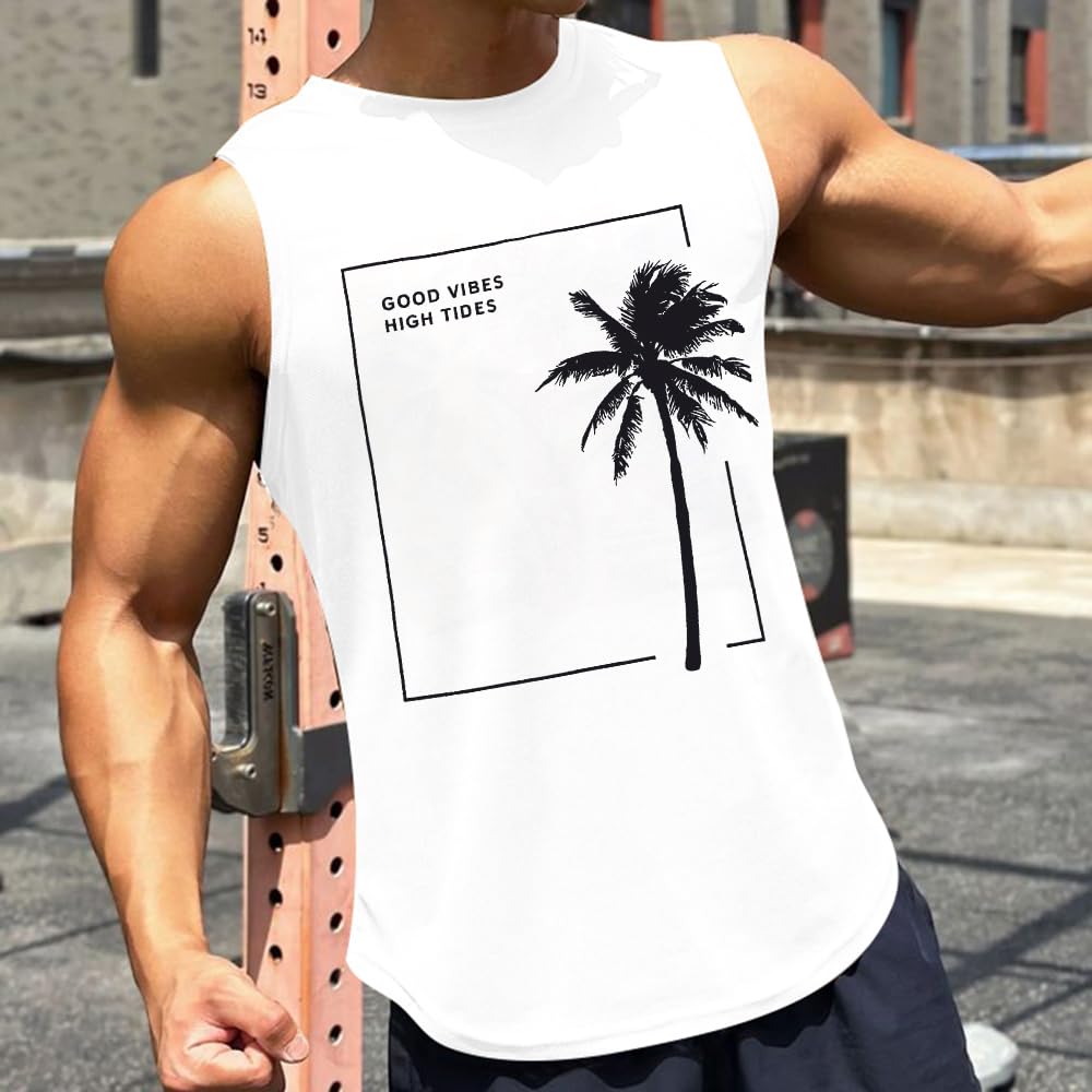 Canotte da spiaggia da uomo senza maniche con palme grafiche camicie per allenamento muscolare canotta estiva vacanza camicia