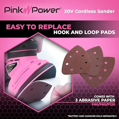 Miniatura 3 de Pink Power Lijadora de detalles para carpintería Lijadora manual eléctrica inalámbrica de 20 V para muebles de madera, mini herramienta de lijadora