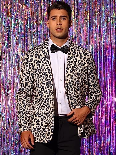 Lars Amadeus Heren Party Animal Leopard Print Blazer Notched Revers Lichtgewicht Sport Jas Jasje, Geel Zwart, S