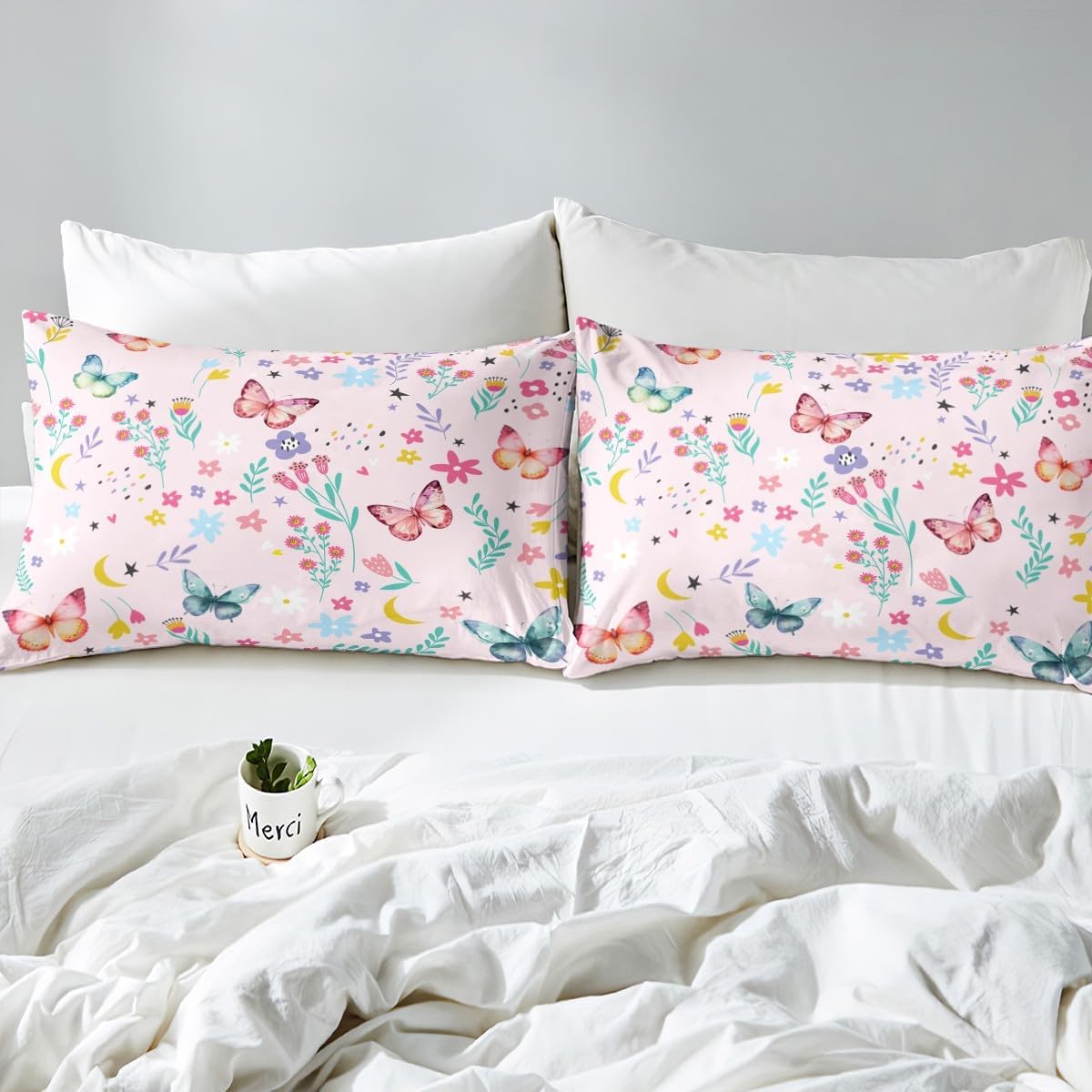 Erosebridal Floral Butterfly Sheet Set Full Comforter for Kids Baby Rainbow Flying Animal Bed Sheets Spring Botanical Cartoon Floral Flower Sheets Dreamy Fantasy Girly Preppy Cute Bedding Set
