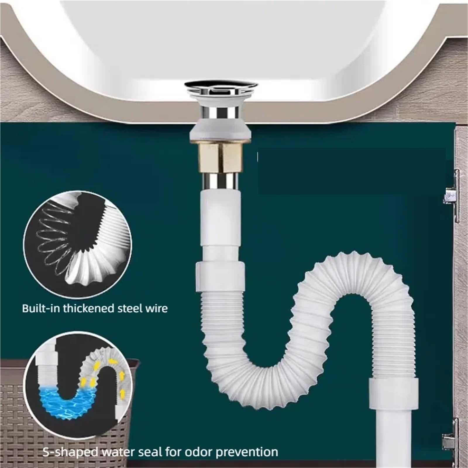 2 tubos flexibles extensibles for desagüe de fregadero, for baño, lavabo y lluvia
