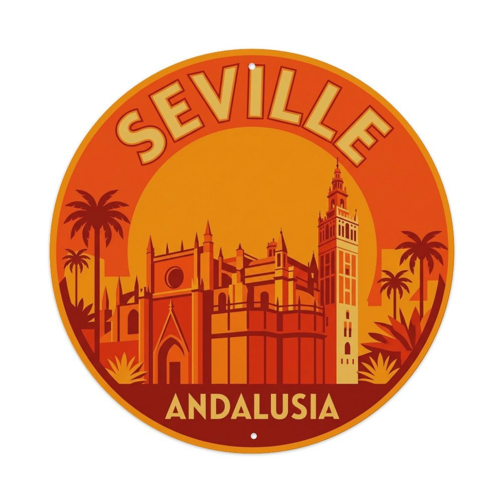 Vintage Travel Seville Spain Postcard Metal Tin Sign