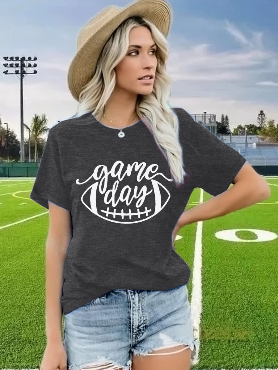 Game Day Football T Shirts Women Cute Football Graphic Tee Tops Funny Sunday Casual Short Sleeve Tee Shirts - Image 2