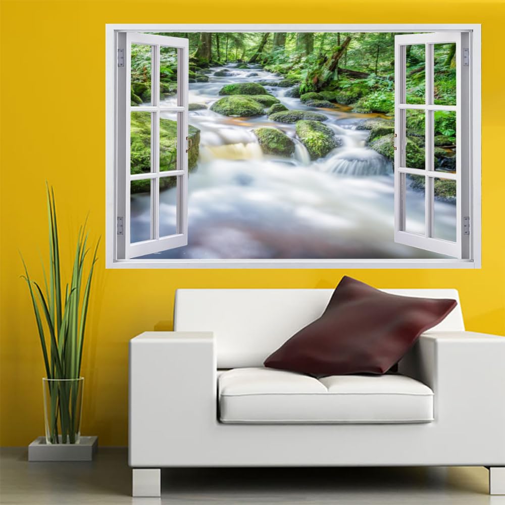 Adesivo Murale 3D Paesaggio Della Cascata Adesivi Murali Smashed Art Impermeabile Albero Della Foresta Tatuaggio Da Parete In Vinile Per Bambini Sala Giochi Baby Nursery Home Decor 120x80cm