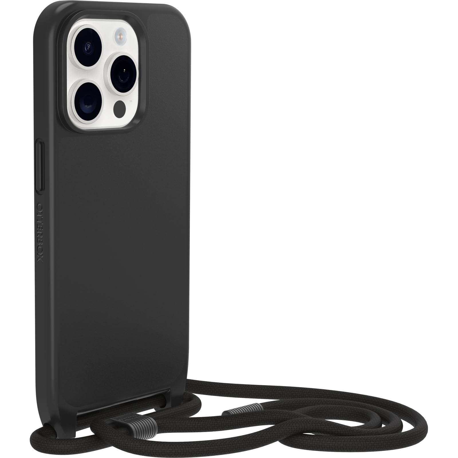 Otterbox Cover React Necklace con MagSafe per iPhone 15 Pro, sottile, resistente a shock con cordino a collana, adattabile e intercambiabile, testata a norme MIL STD 810G, Nero