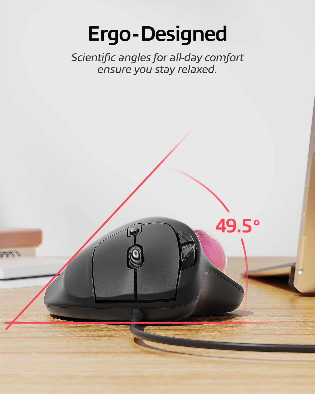 Nulea M509 Trackball Mouse con Cable, diseño ergonómico, fácil Control del Pulgar, Seguimiento preciso y Suave, Interfaz 2 en 1 (Tipo A y Tipo C), Compatible con PC, portátil, Mac, Windows.