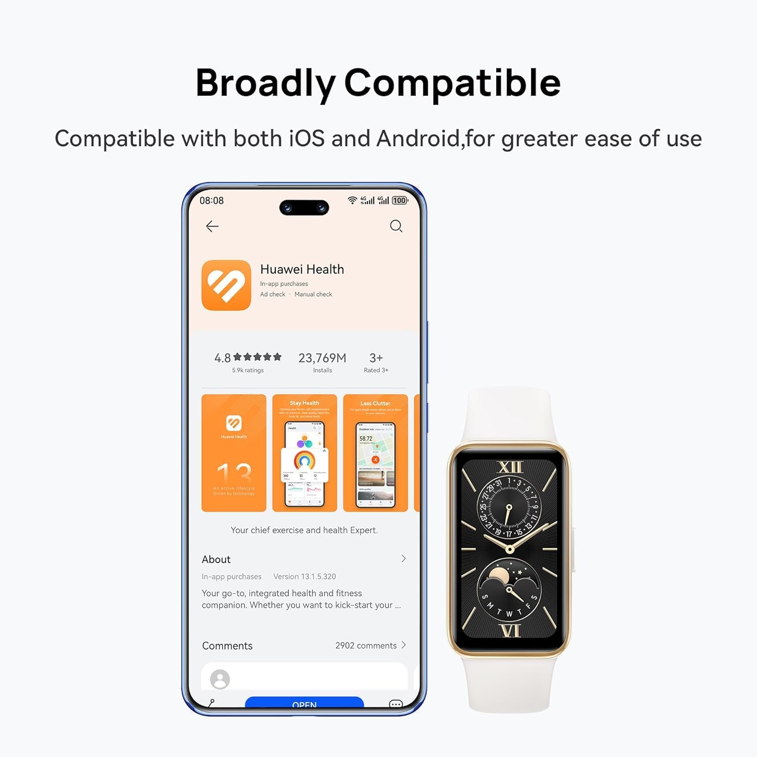 HUAWEI Bracelet intelligent Band 9, port confortable 24h/24, 7j/7, surveillance de la qualité du sommeil, jusqu'à deux semaines d'autonomie, compatible iOS et Android (rose)