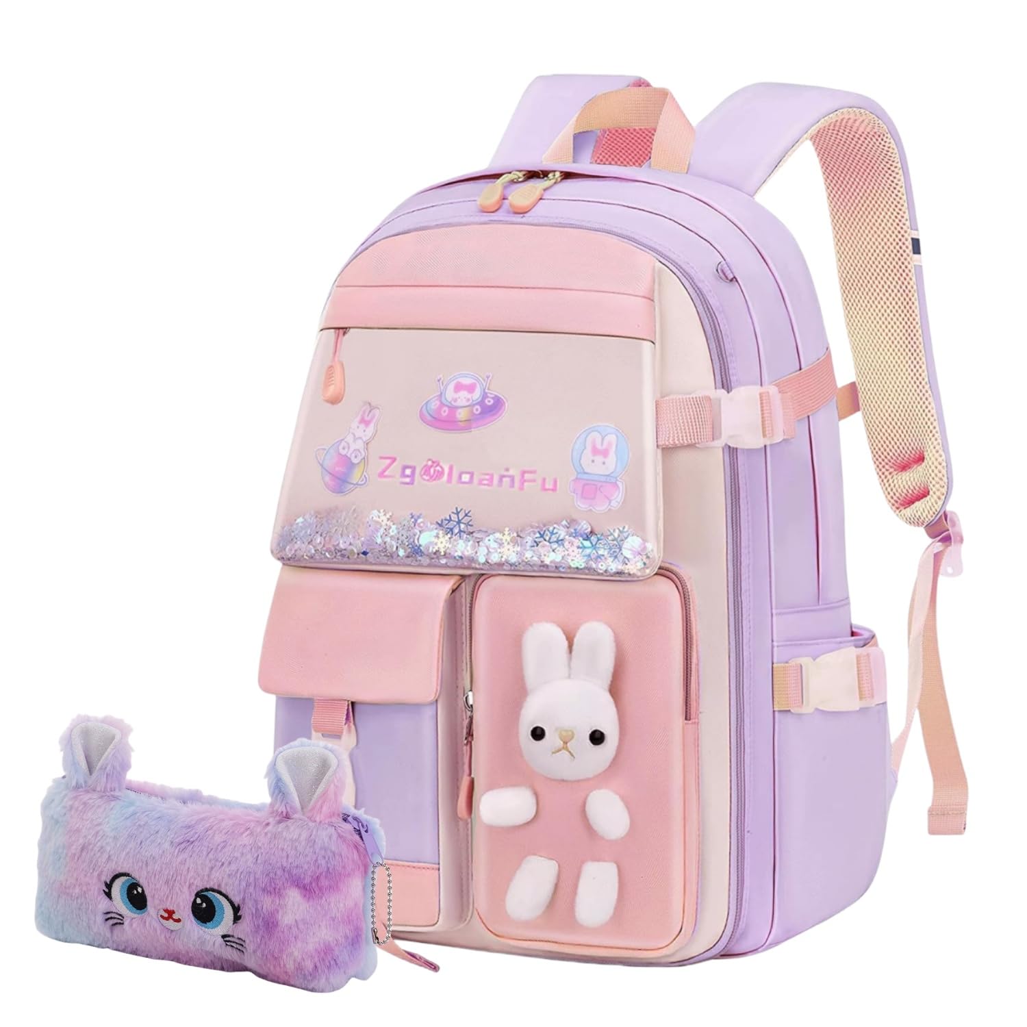 kistou Girls Backpack, Kids Backpack for Girls School Bunny Book Bag for Elementary Primary School Kindergarten Elementary Preschool Middle