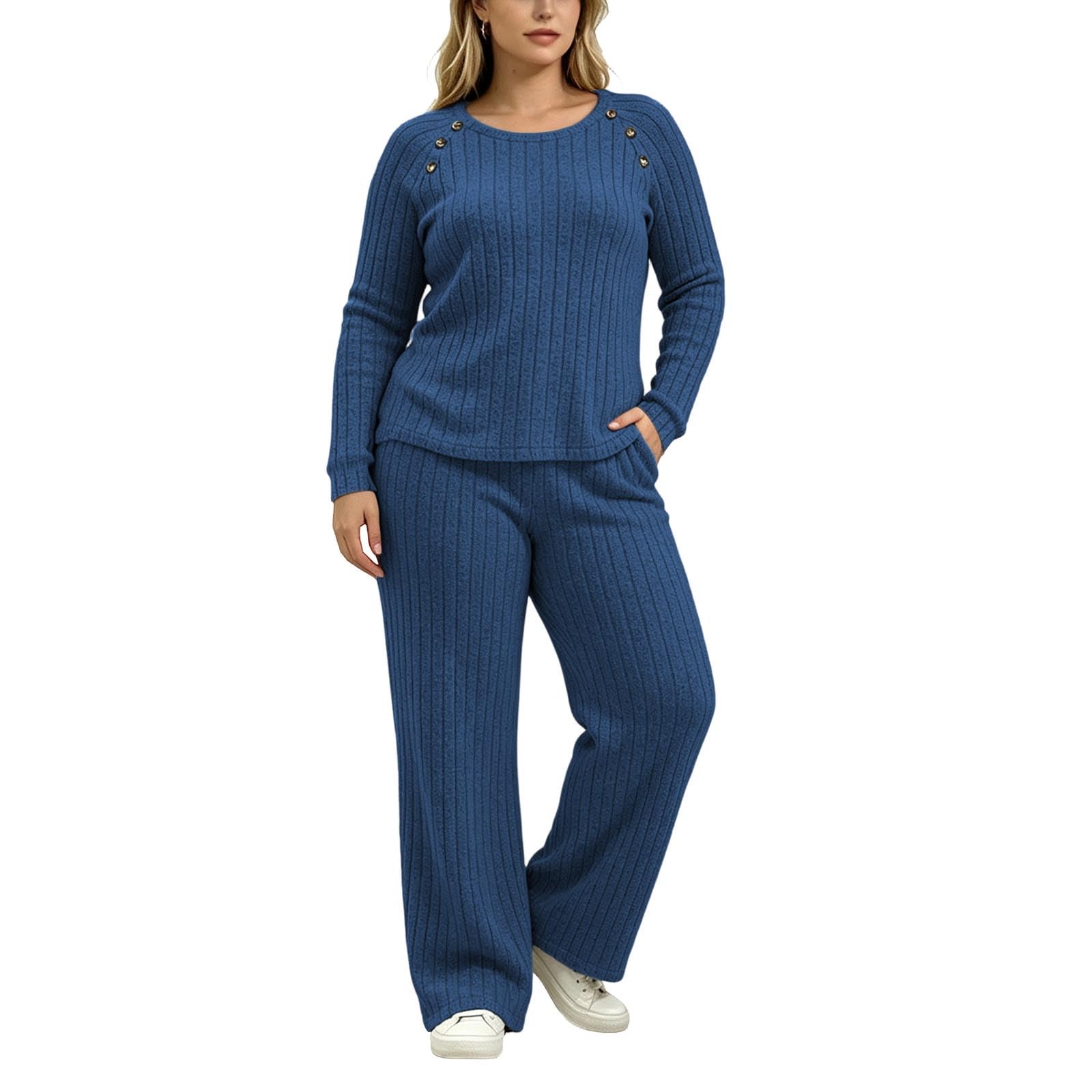 Genérico Conjunto de Punto Elegante con Pantalón y Suéter de Botones