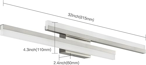Vista 6 de PRESDE Barra de luz LED de tocador de 32 pulgadas, accesorios de iluminación de baño de níquel cepillado, iluminación moderna sobre espejo 5CCT