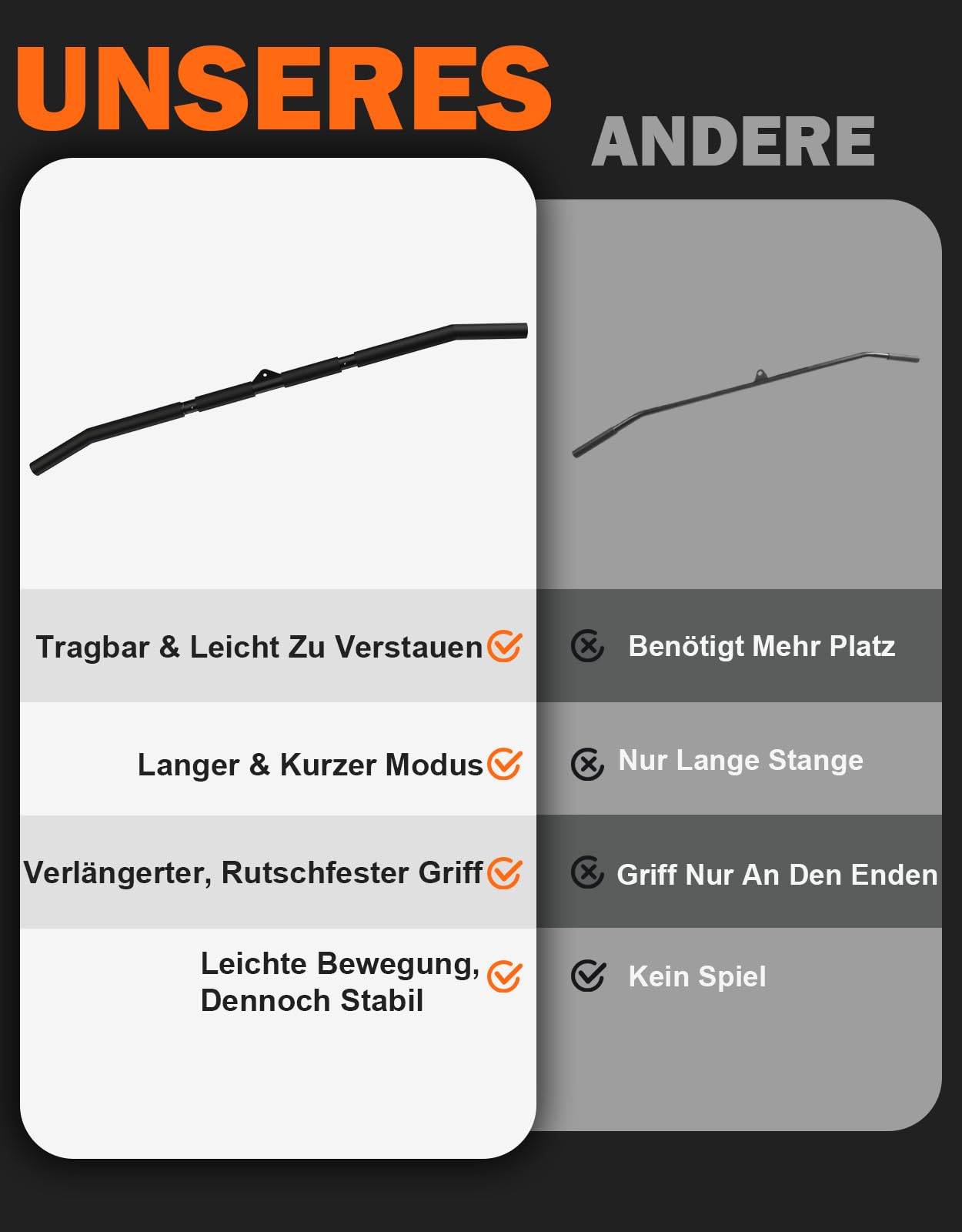 Fitarc Latzugstange 102 cm, durchgehender rutschfester Griff, Lat Pulldown Stange für Kabelzugmaschine, für engen und breiten Griff