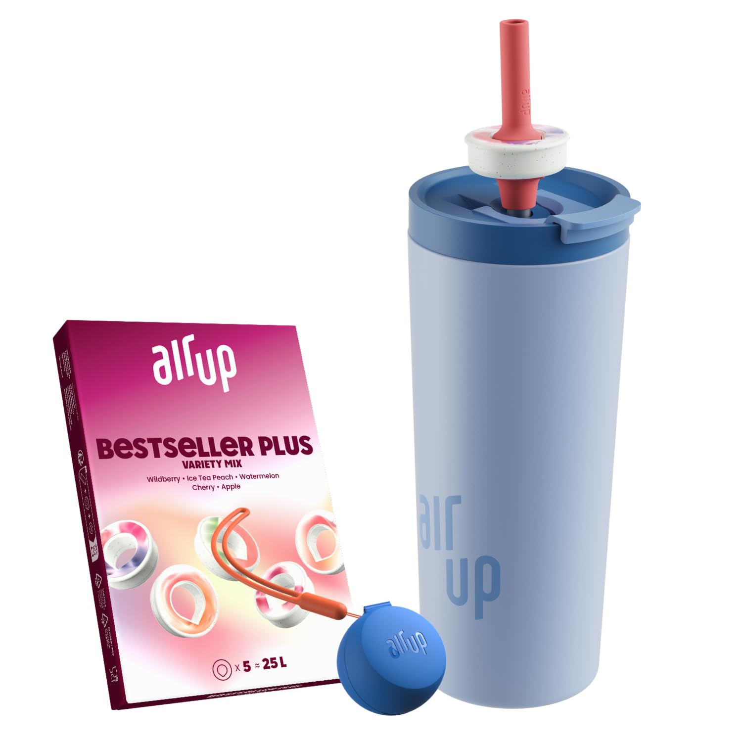 air up Original Tumbler Starter-Set 700ml in Dusty Blue mit Pods in 5  Geschmacksrichtungen + Podcase Blue Gaze