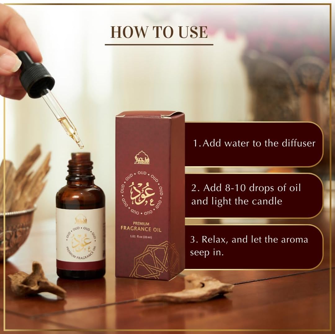 Oud Diffuser Oil by Dukhni | 30ml Arabic Essential Oil for Diffuser & Humidifier | Premium Oudh Fragrance I Relaxing Aromatherapy for Home | Long-Lasting Scent - Image 4