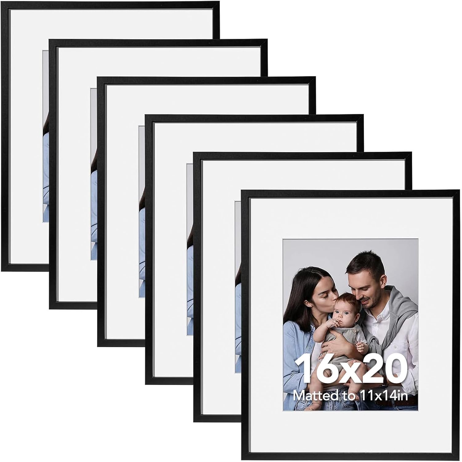 SYNTRIFIC 16X20 Poster Frame Black Set of 6, Picture Frame 11x14 with Mat or 16x20 without Mat, Large Collage Photo Frame for Wall Mounting, Gallery Diamond Art Frame