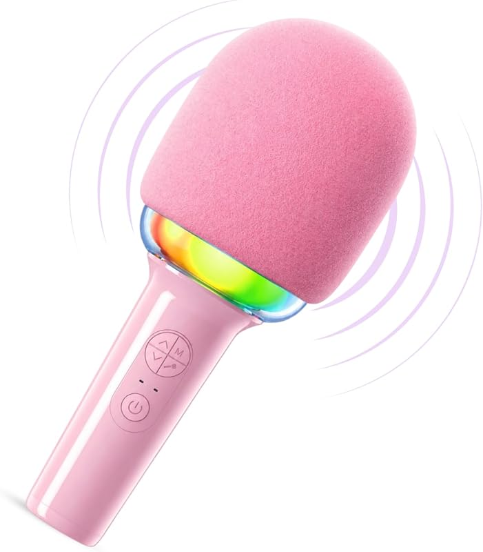 Joomie Kids Karaoke Microphone Ages 3-10, Wireless Bluetooth Mic & Speaker | 5 voice-changing modes, echo effect, rechargeable USB-C battery, RGB disco lights, Great Birthday Gift for Girls & Boys