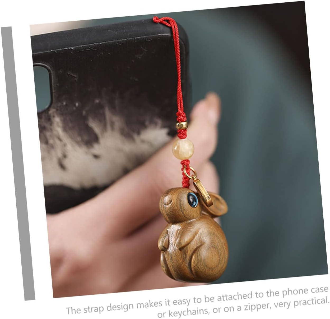 Wooden Rabbit Phone Charm Strap Hanging Pendant for Bag Decoration image 2