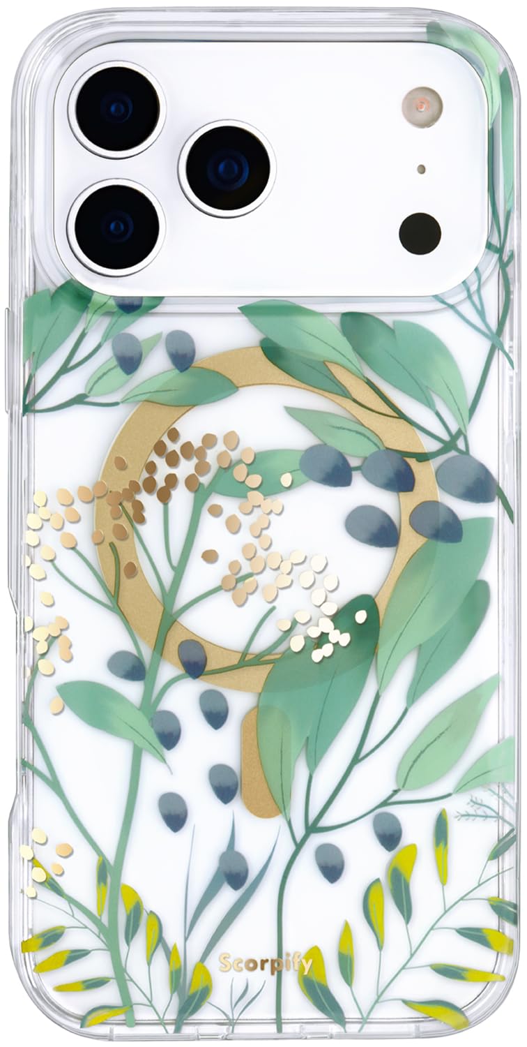 SCORPIFY for iPhone 17 Pro Case [Compatible with MagSafe] with Summer Meadow Floral Design, Cute Clear Flower Magnetic Phone Cover for Women Girls, [Non Yellowing] Slim Bumper with Gold Accents