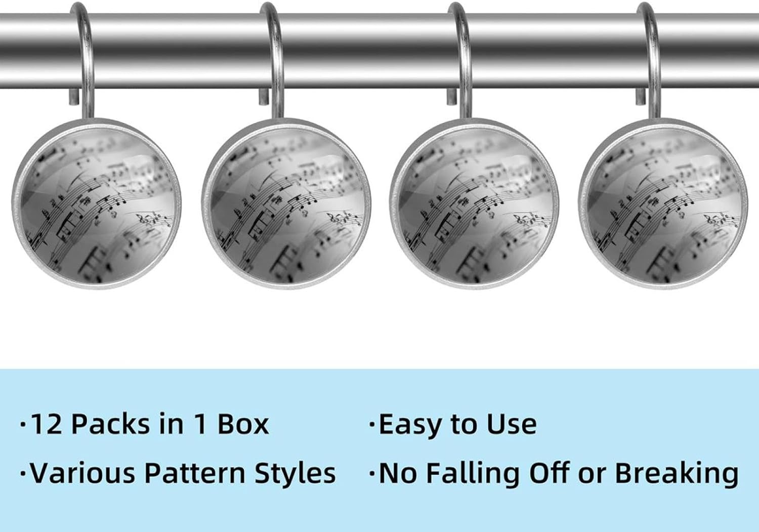 12PCS Musical Notes Shower Curtain Hooks Metal Rust Resistant Decorative Shower Curtain Hooks Bathroom Decorations