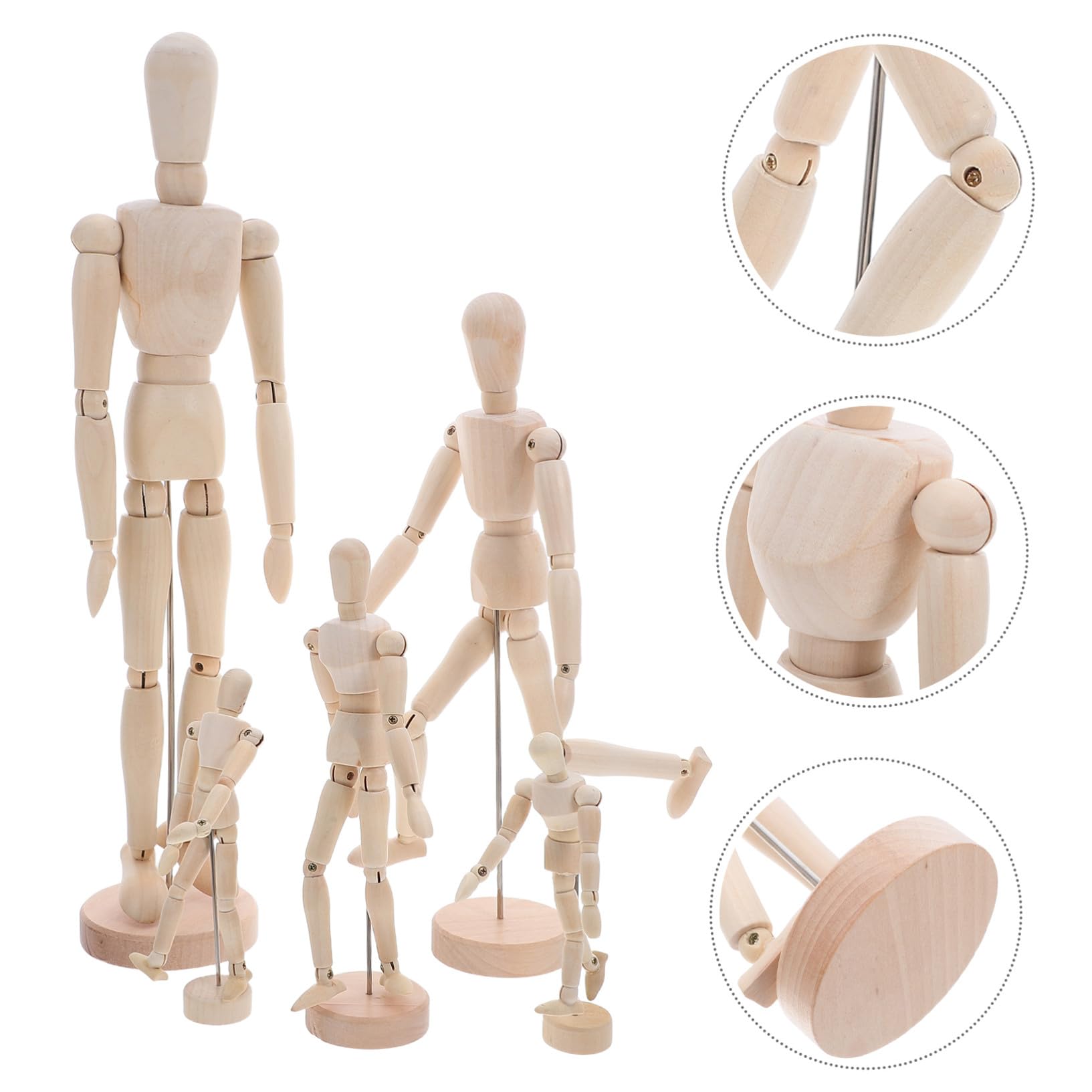 5 Pièces Mannequins Dessin Bois Articulés avec Support Modèles Humains Articulés pour Dessin Peinture et Étude Anatomique