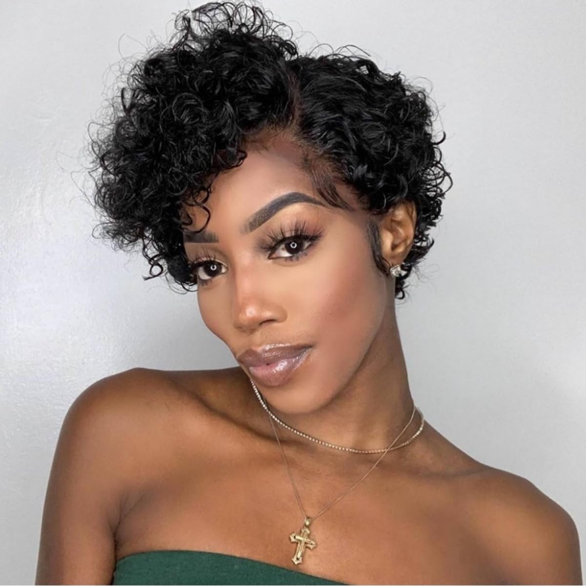 AsteriaHair Curly Wave Pixie Cut Wigs Human Hair 13x4x1 T Part Bob Wig for Women Side Part Pixie Cut Lace Front Wig with Baby Hair Glueless Short Cut Bob Wig 6 inch