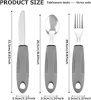 Vista 2 de Juego de utensilios adaptativos para personas mayores, cubiertos con peso de 3 piezas para temblores de manos, artritis y Parkinson, asas de fácil