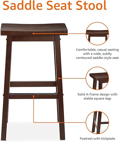Miniatura 6 de Amazon Basics Taburete de Bar de Asiento Tipo Silla de Montar de Madera Maciza para Mostrador de Cocina con Reposapiés, Fácil Montaje - Altura de 29