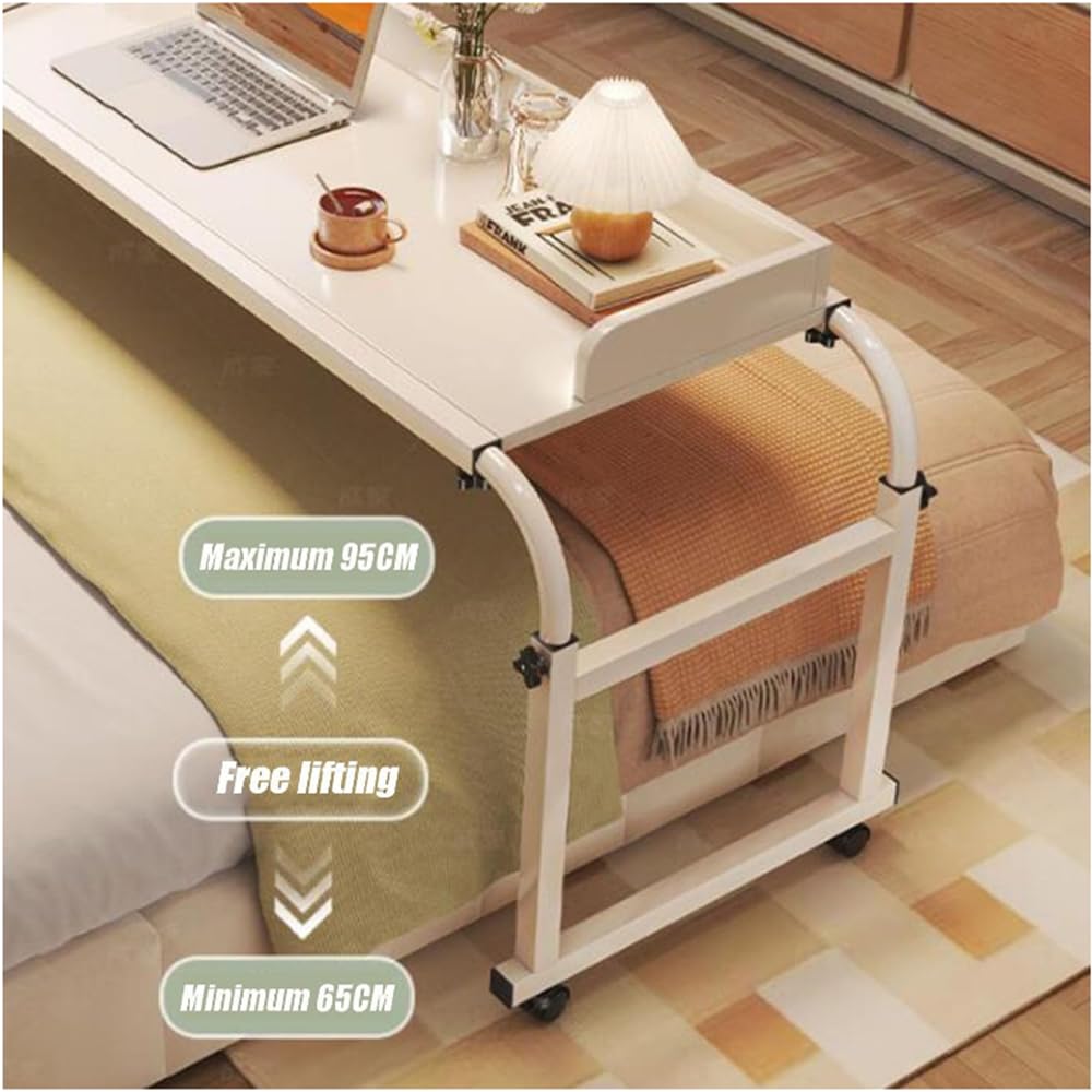 Tavolino regolabile con ruote, scrivania Rolling N & Cuter per letto, altezza e lunghezza regolabili, colore nero per mangiare e lavorare facilmente
