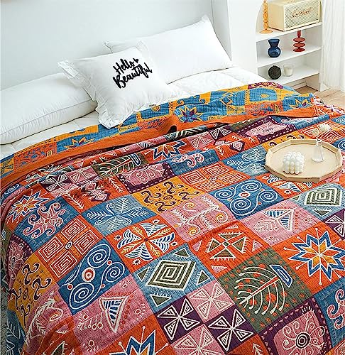 Image of MSGKV Boho Throw Blanket 60 inchx80 inch 100% Cotton Checkered Throw for Couch
