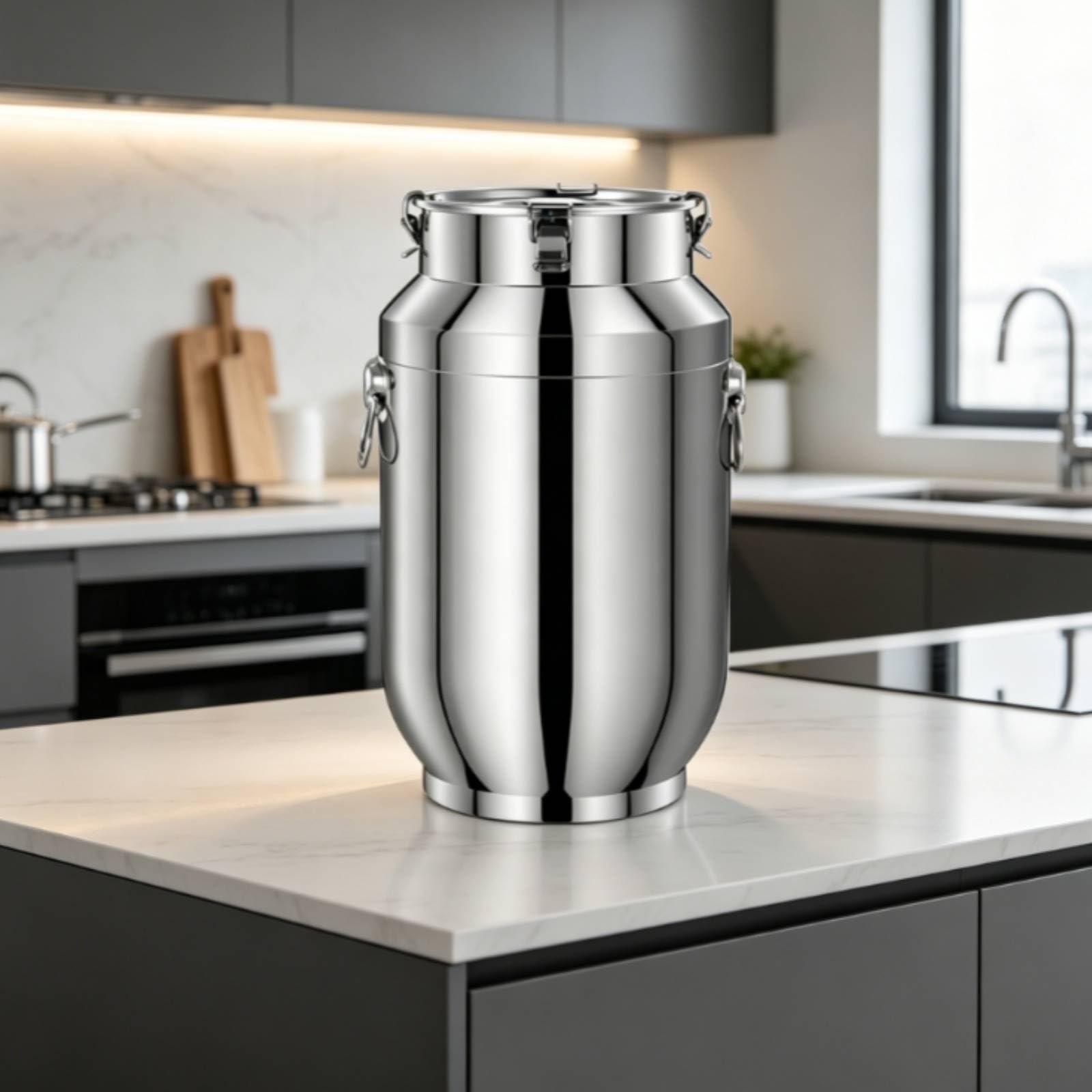 Seau Hermétique Inox Acier Inoxydable Récipient à Double Anse Anti-Humidité, 20L
