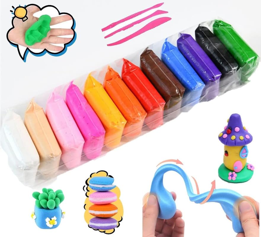 Eclet (Pack of 12) Air Dry Clay, Colorful Children Soft Clay, Creative Art Crafts, Gifts for Kids-Multi Color. Non-Toxic Modeling Magic Fluffy Foam Bouncing Clay Putty Kit for Kids with Tools .60 (B0CJ7DRRBN) Amazon Price History, Amazon Price Tracker