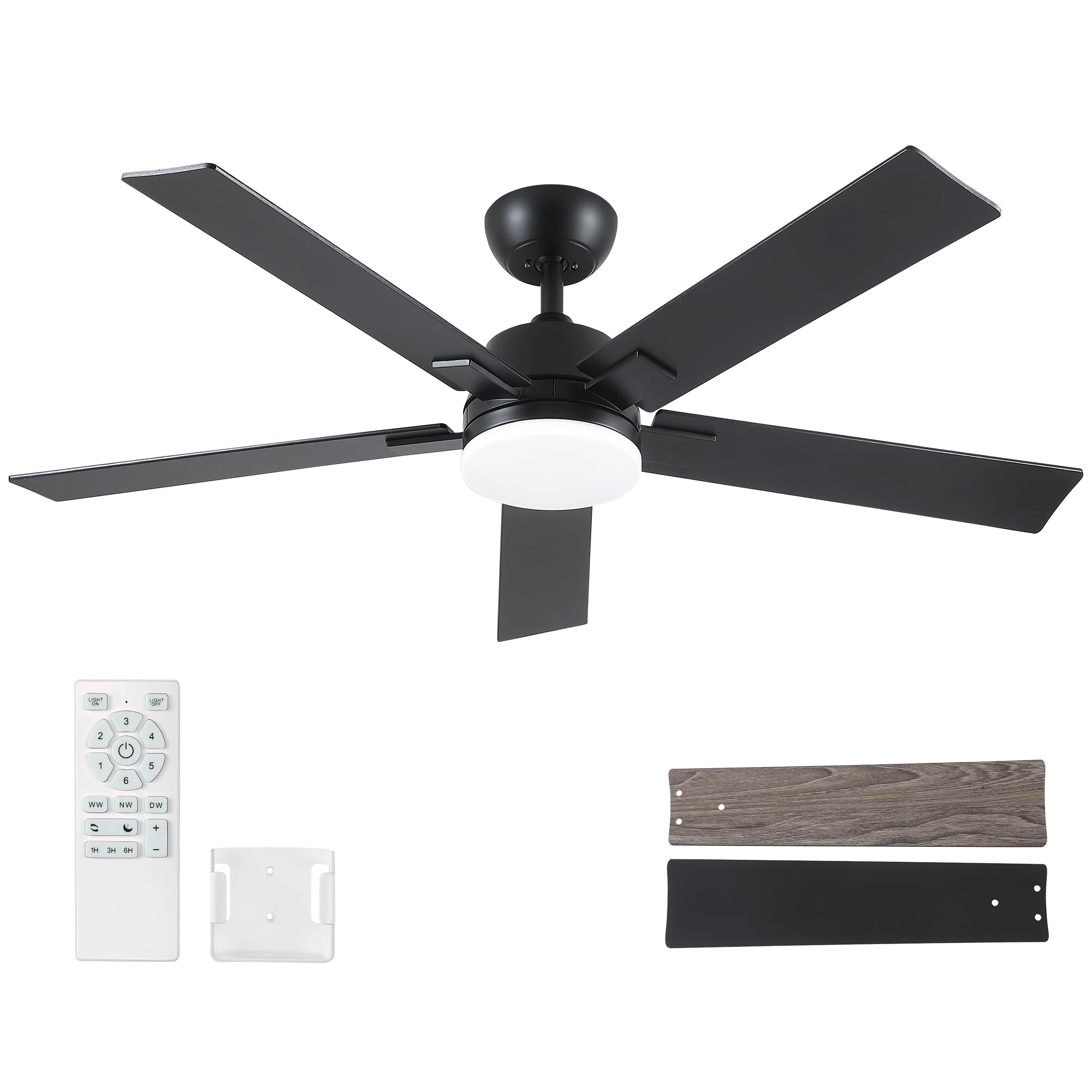 Rayqueen 52 Inch Black Ceiling Fans with Lights and Remote
