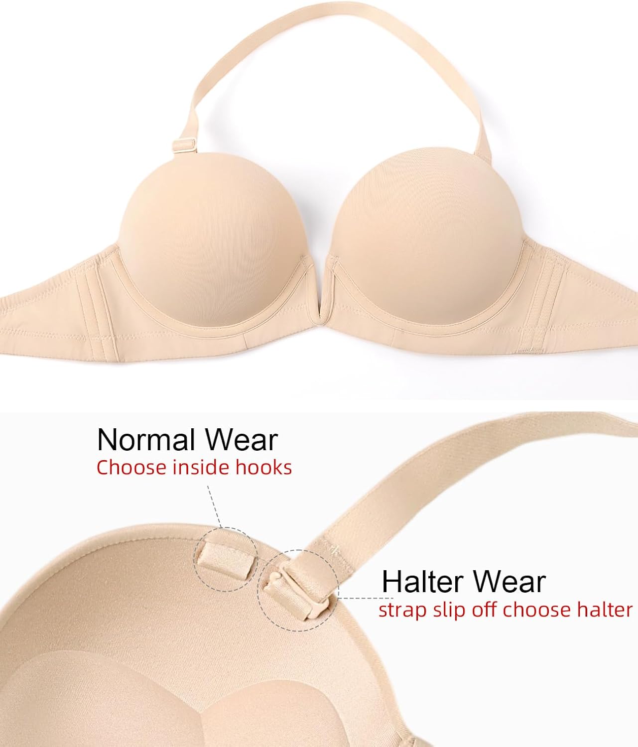 Backless Bra with Clear Straps and Back Plunge Padded Push Up Low Cut Underwire Bras for Women - Image 4