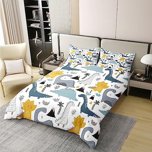 Loussiesd Dinosaur 100% Cotton Duvet Cover King Size 3D Digital Print Cotton Jungle Dino Decor Bedding Set Wild Animal Wildlife Blue White - Image 3