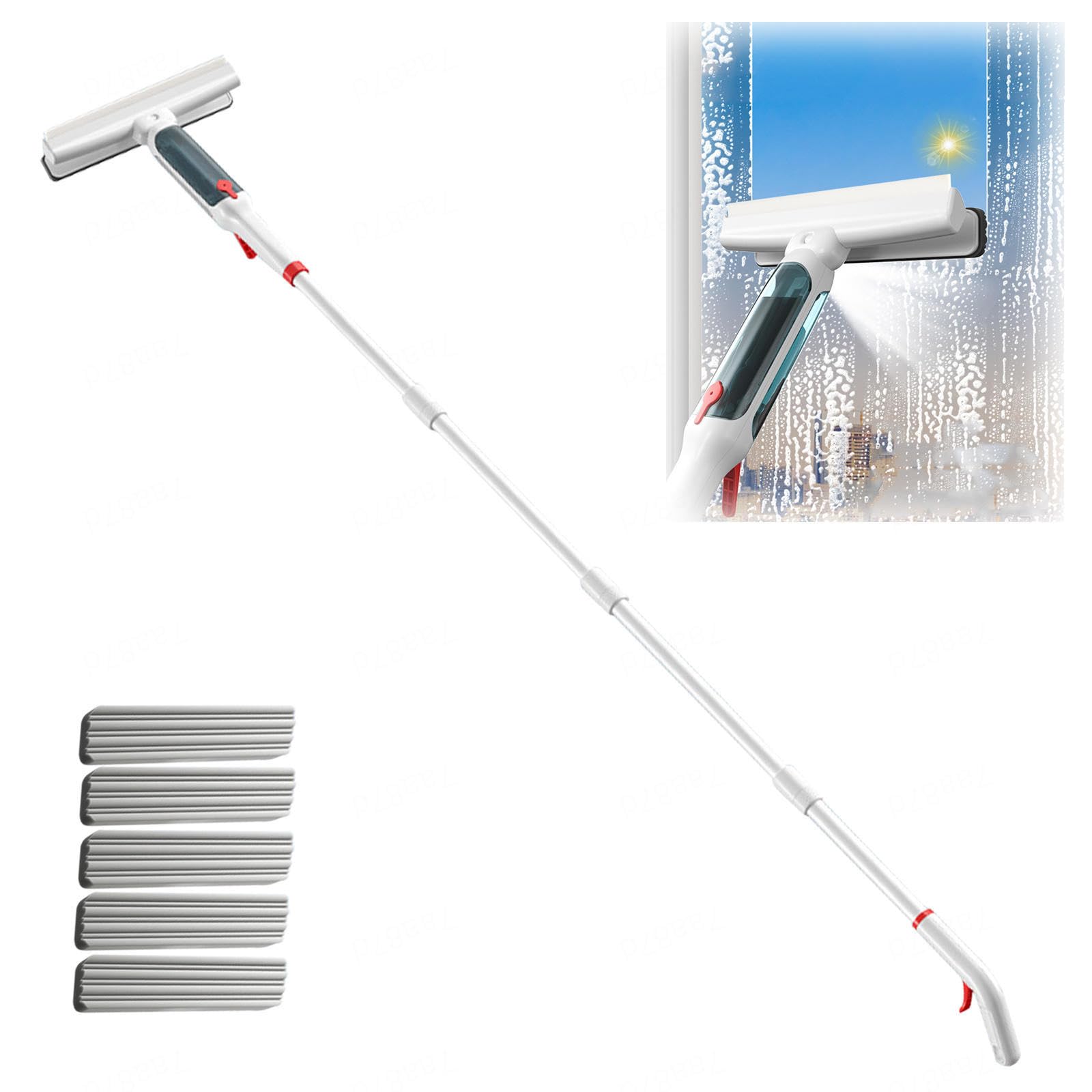 RRRYYYZZ 75'' Spray Squeegee for Window Cleaning with 4-Section Extension Pole, 4 in 1 Squeegee for Window Cleaning Windshield Cleaner Tool with Sewage Collector and 5 Pads