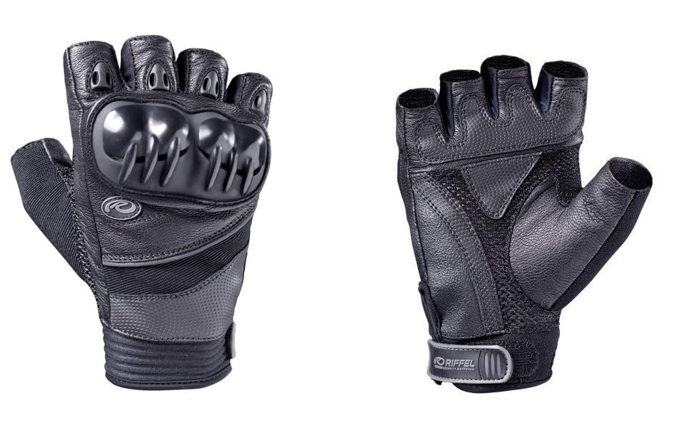 Luva Riffel City Couro meio dedo Motociclista Tam P