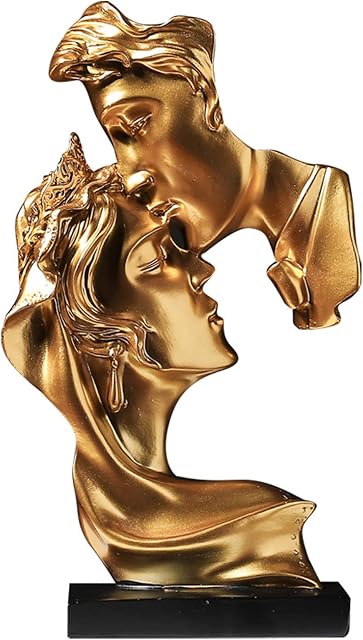 LGYKUMEG Golden Creative Statue Decorative Modern Living Room Decoration Kiss Abstract Art Statue Craft Sculpture Table Ornament Statue for Home Living Room,gold,15 * 26cm