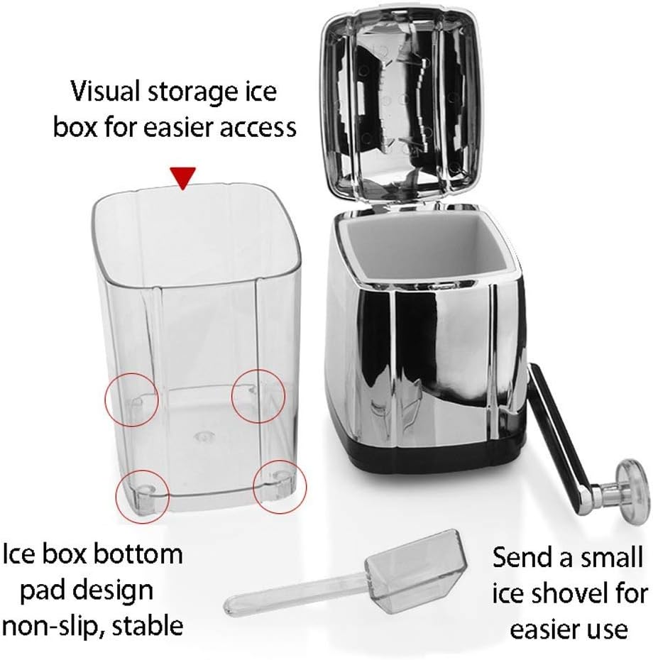 Ice Crusher Hand Shake Ice Shaver Machine Crushed Ice for Cocktails Smoothies Large Capacity Stainless Steel Snow Cone Maker for