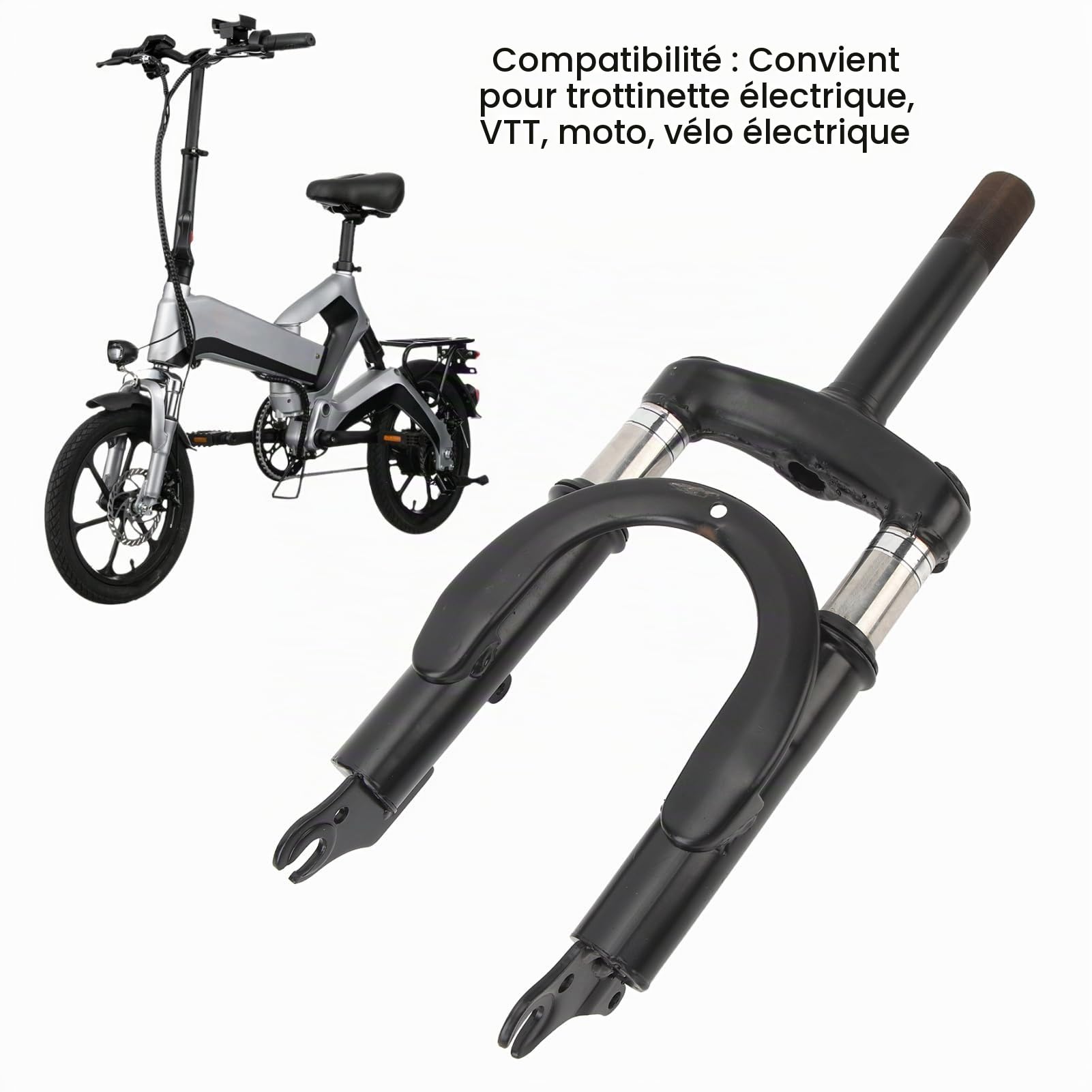 BROLEO Fourche avant Amortisseur hydraulique à suspension en alliage d'aluminium pour trottinette électrique, moto, vélo électrique, pour pneus de 14 pouces