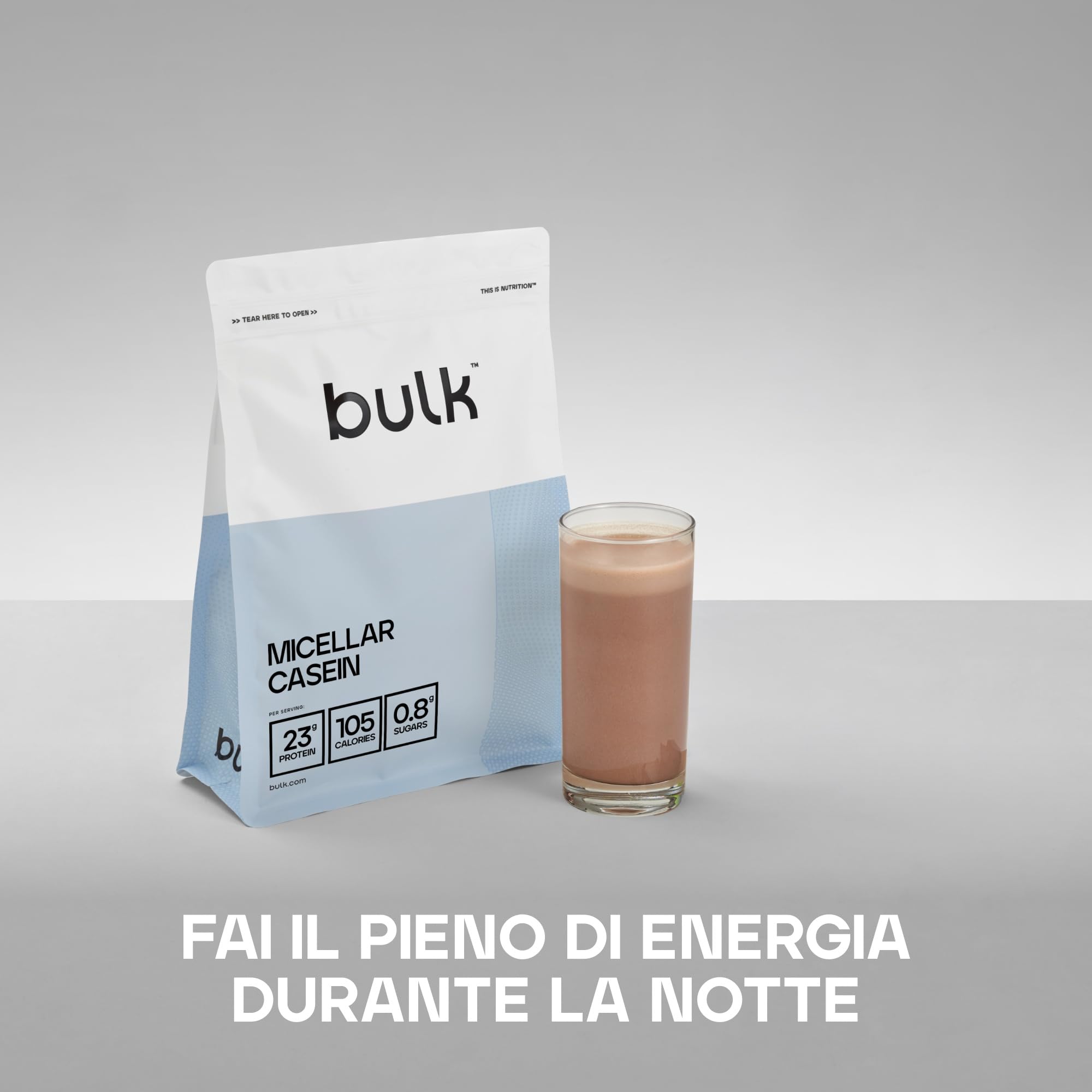 Bulk Caseina micellare, Frullato proteico, Cioccolato, 2.5 kg, 83 porzioni
