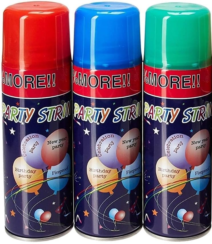 3 Pack Party Streamer Spray String in a Can – 3 oz Each – Random Assorted Colors (3 Different Colors Per Pack) – Fun Party Favors & Decorations...